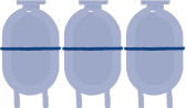 Three large, cylindrical, silver tanks in a row, likely part of an industrial setup. Blue horizontal line drawn across all three tanks.