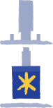 An abstract representation of the Acropolis' Erechtheion with its iconic caryatid columns, featuring a stylized blue panel with a yellow star symbol.