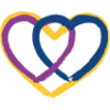 3 hearts in blue, purple and gold