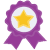 a purple badge with a gold star