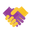 2 shaking hands, one yellow and the other purple