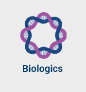 Abstract logo featuring interwoven purple and blue loops forming a circular shape. The word "Biologics" is written below in blue text.