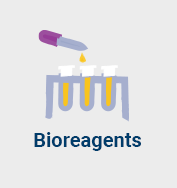 A pipette adds liquid to test tubes labeled "Bioreagents," suggesting a laboratory or scientific research setting.
