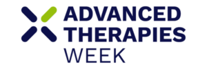 Logo with bold text reads, "Advanced Therapies Week" in blue and green colors. Four stylized marks form an "X" on the left.