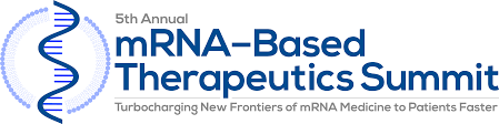 Logo for the 5th Annual mRNA-Based Therapeutics Summit, featuring a DNA helix and tagline about advancing mRNA medicine for patients.